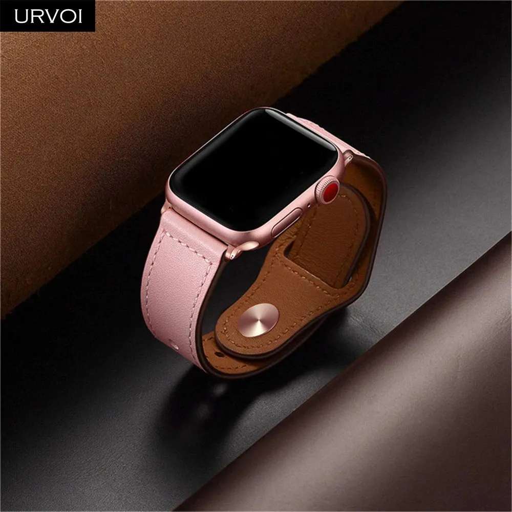 URVOI ремешок для apple watch серии 3 ватт, 54/2/1 спортивные кожаные ботинки из натуральной кожи с отделкой из натуральной Swift ремешок для наручных часов iWatch, пальцем и tuck ручной работы