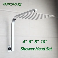 yanksmart gooseneck square brass wall mount shower arm ultrathin bathroom shower head combo set