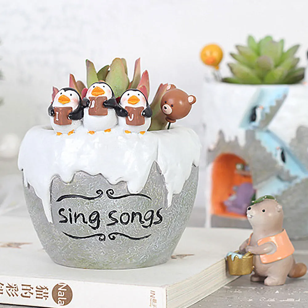 Cute Cartoon Antarctic Penguins Series Resin Planters Gardening Pots for Cactus Succulent Flower Home Decoration Pen Holder | Дом и сад