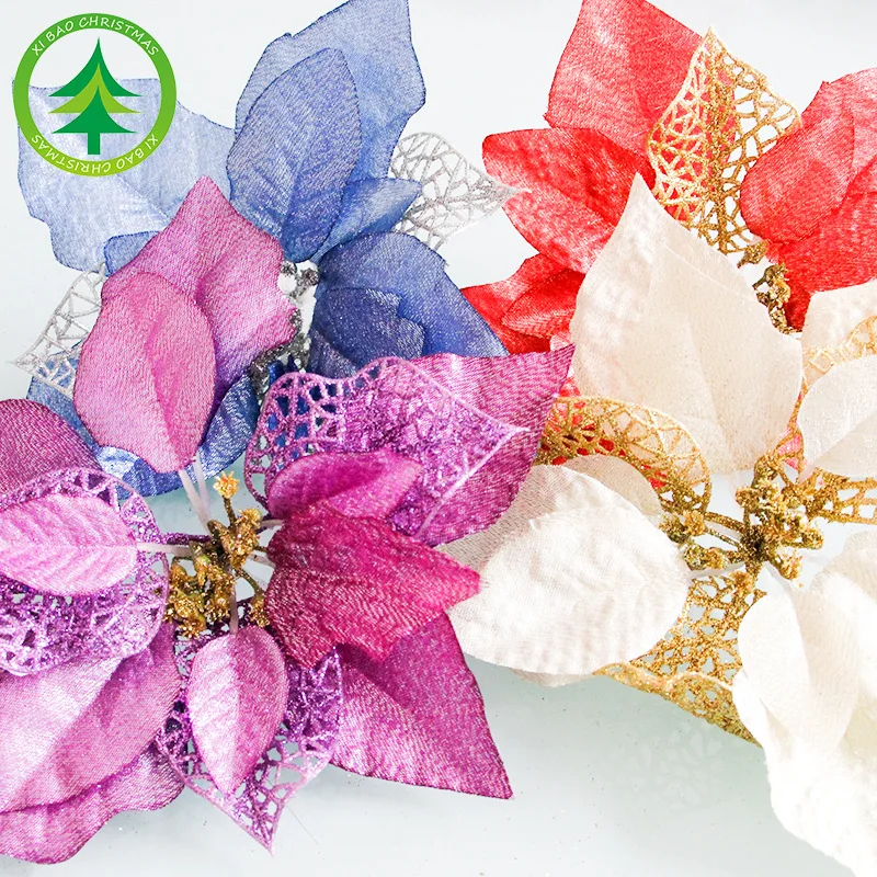 10PCS/LOT 22cm Christmas Flower Tinsel Decoration 4Color For Tree Party Weeding Hanging Pendants Ornaments |