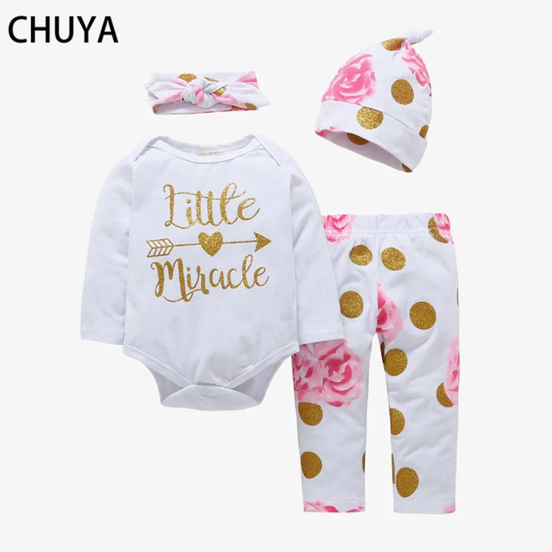 Новый комплект одежды CHUYA из 4 предметов для новорожденных 2018 белый комбинезон со