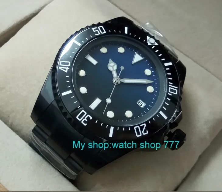 

43mm parnis blue&black dial Black ceramic Bezel Automatic Self-Wind movement Men Watch luminous Mechanical watches pvd case p41