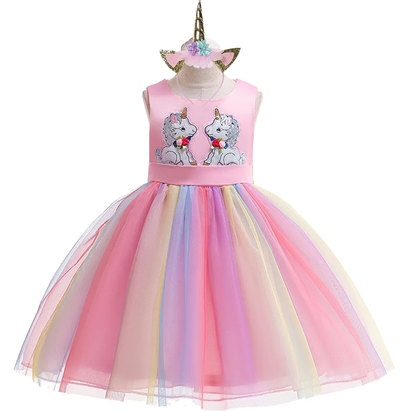 Радужный костюм принцессы детское праздничное платье для девочек Vestidos лето 2019