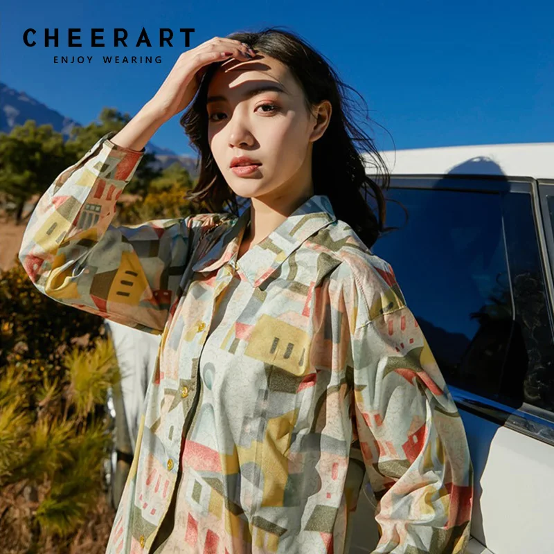 Весенняя винтажная блузка Cheerart женская рубашка топы с длинным рукавом и блузки
