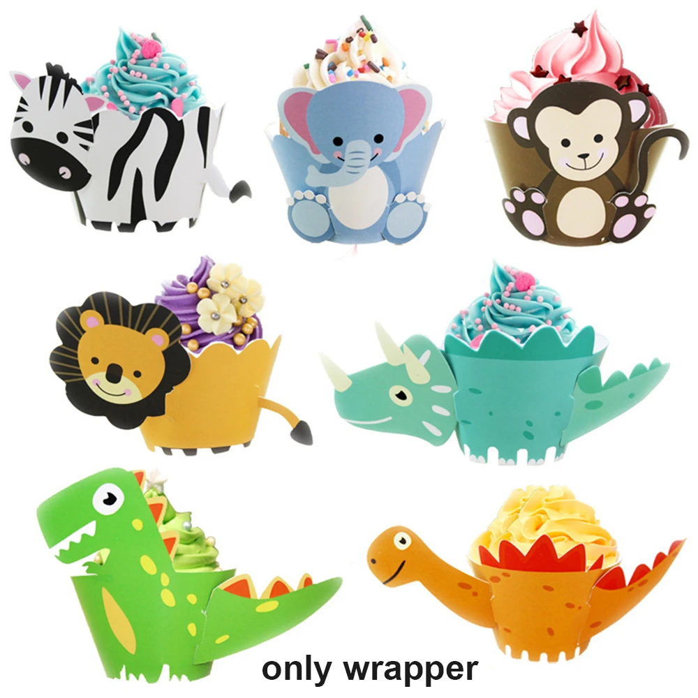 12 шт./лот праздник лазерная резка динозавр Baby Shower Корона из бумаги чашки обертка для кексов формы для маффинов торт Декор обертывания