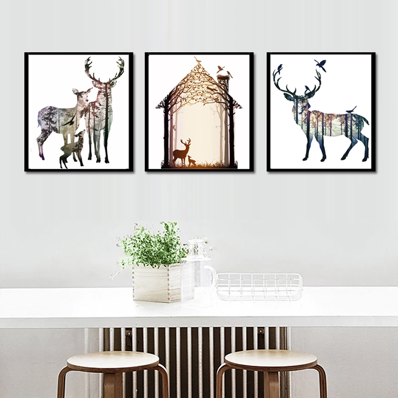 Лидер продаж 3 панели картины без рамки серия Nordic Elk HD Печать на холсте живопись
