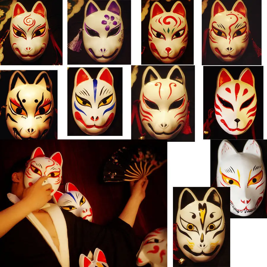 Маска для лица с изображением японской лисы маска кицунэ косплея и маскарада