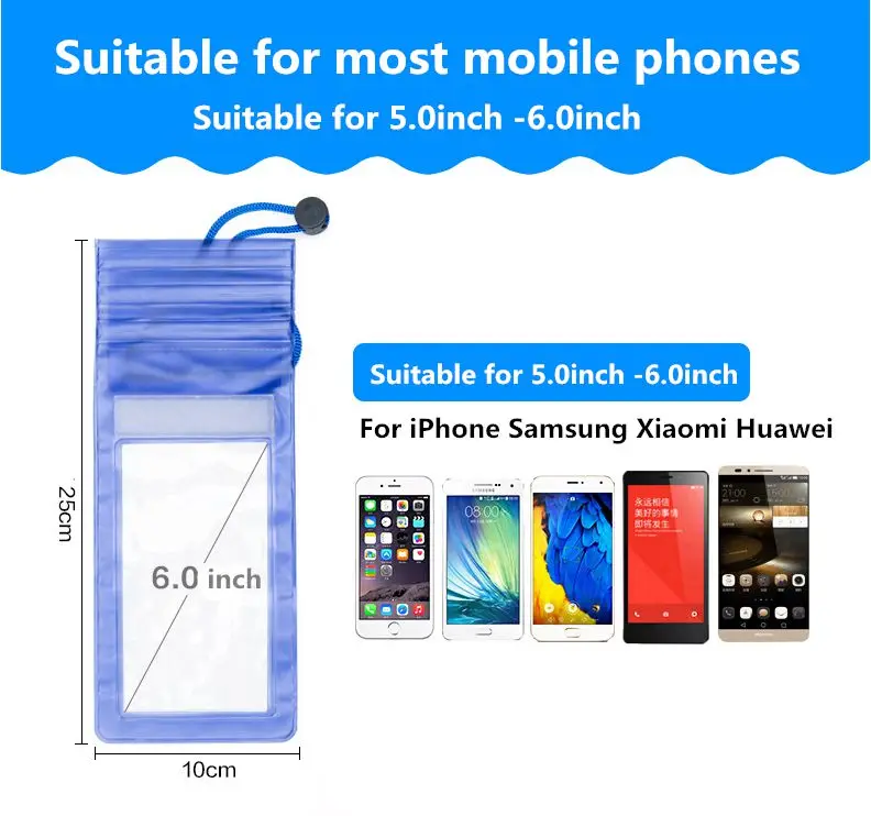 Водонепроницаемый подводный пакет из ПВХ для сумок для плавания для iPhone, карман для мобильного телефона на открытом воздухе, чехол для Samsung, Xiaomi, HTC, Huawei.