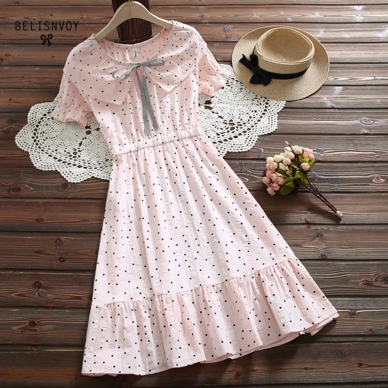 Белое розовое летнее платье с оборками японское Mori Girl Vestidos женские хлопковые