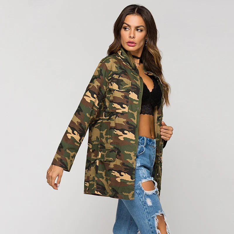 Куртка ESCALIER Женская камуфляжная с длинным рукавом и стоячим воротником|jacket