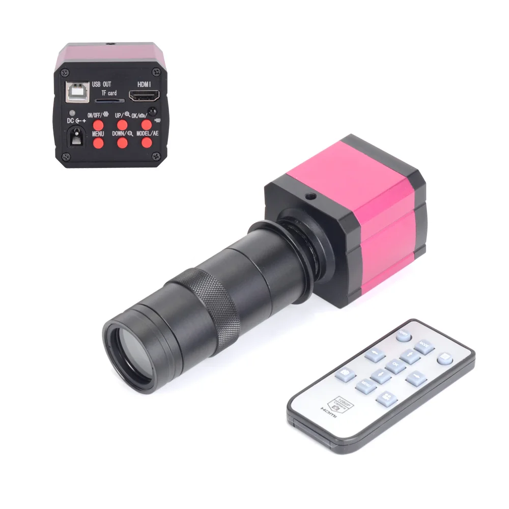 14MP tv HDMI usb промышленный цифровой C-mount микроскоп камера TF карта+ 100x C-mount объектив USB микроскопы для Win7/Win8/Win10 - Цвет: Красный