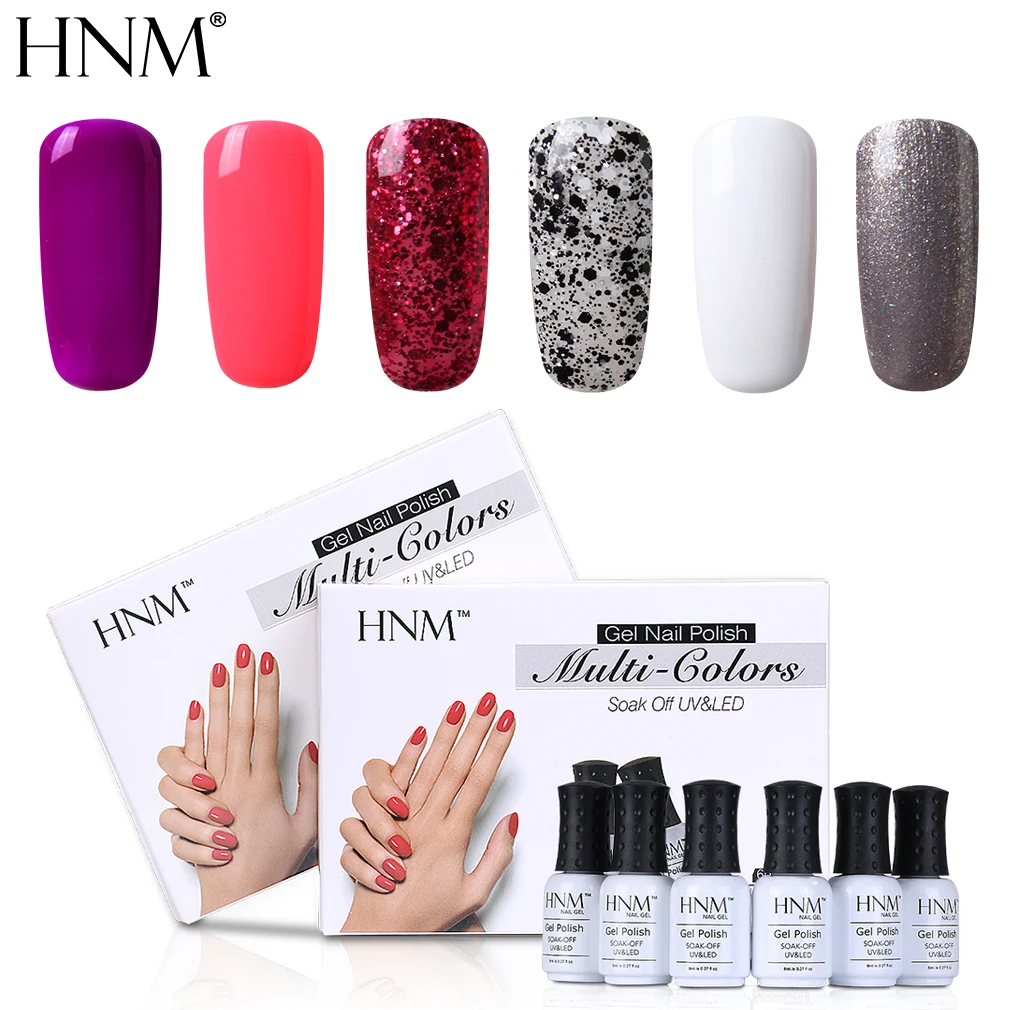 HNM 6 шт./лот, 8 мл, Гель-лак для ногтей, Гель-лак для маникюра, СВЕТОДИОДНЫЙ УФ-лампа, Гель-лак для краски, набор гель-лаков, маникюрный набор - Цвет: 006