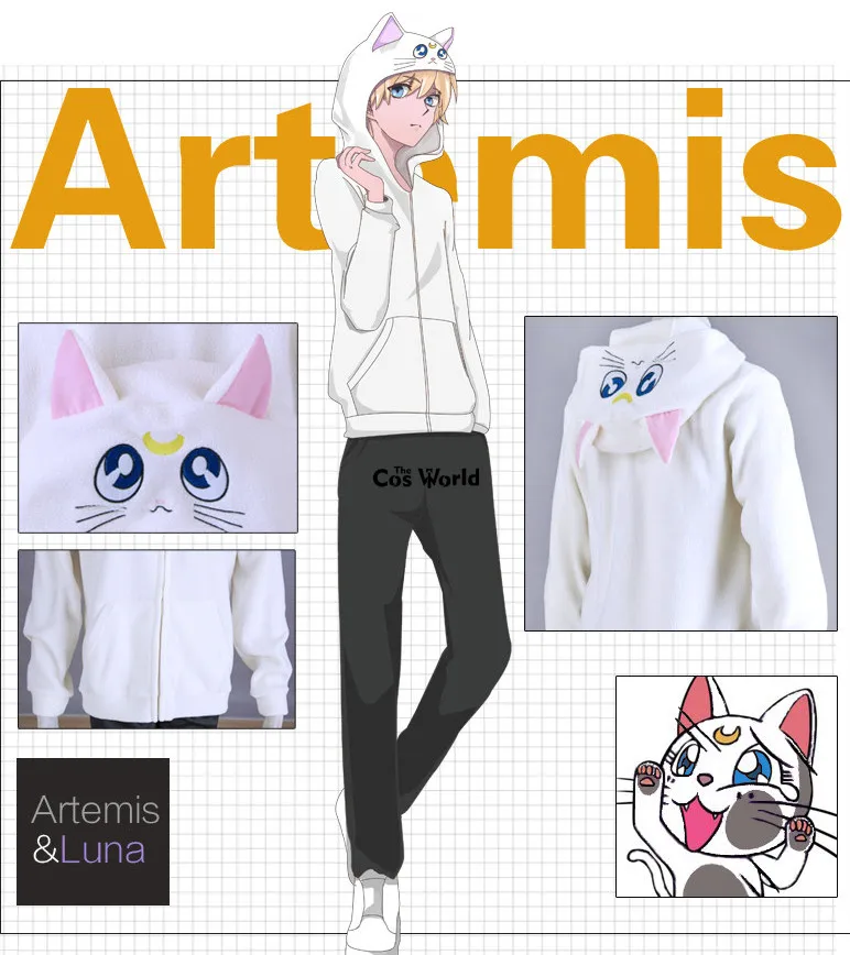 Луна Артемис худи с котом Толстовка пальто наряд Аниме косплей костюмы|anime cosplay