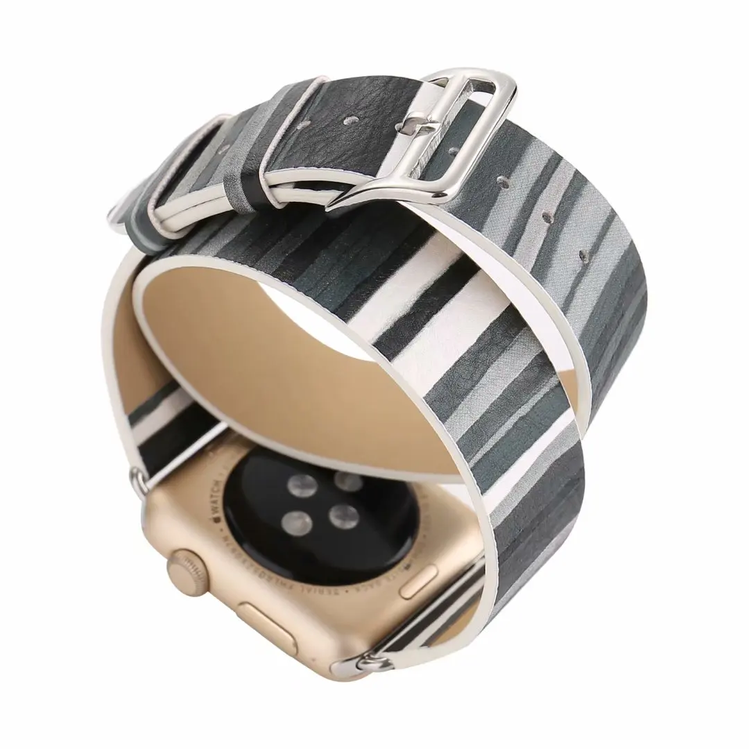 Ремешок из натуральной кожи с двойным круговым браслетом Для Apple watch band 4 44/40 мм цветной ремешок для iwatch series 3/2/1 42/38 мм