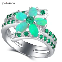 rolilason latest design flower style green fire opal silver green zircon fashion jewelry ring usa size 5678910 or878
