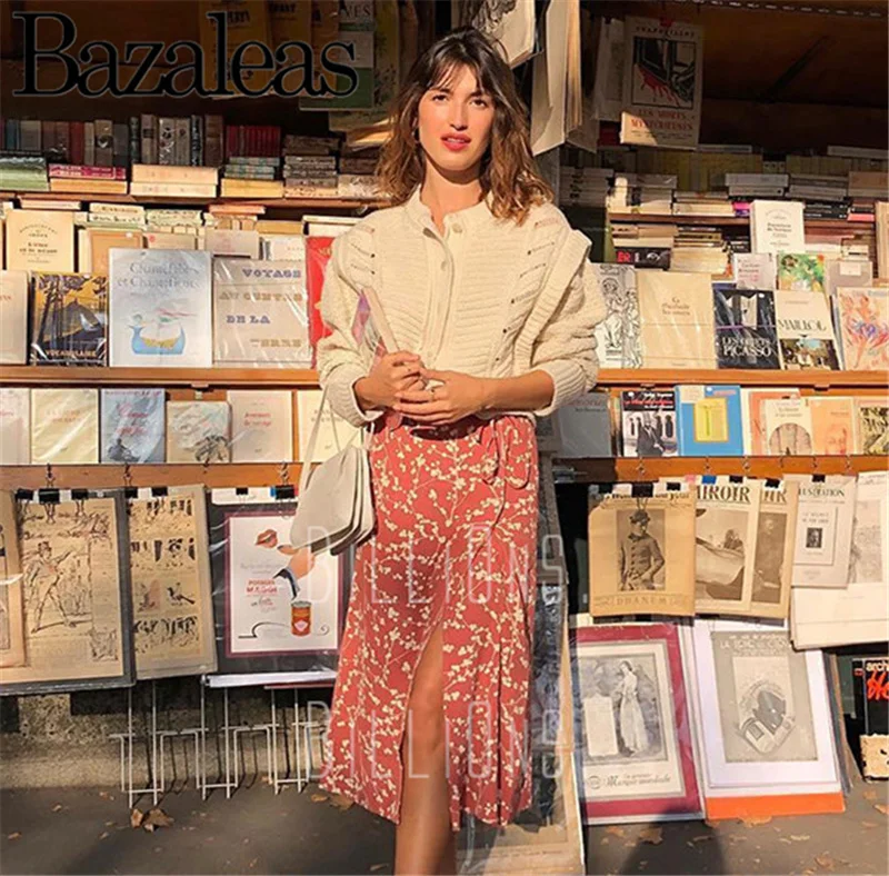 Женская юбка с цветочным принтом Bazaleas розовая Повседневная винтажная средней