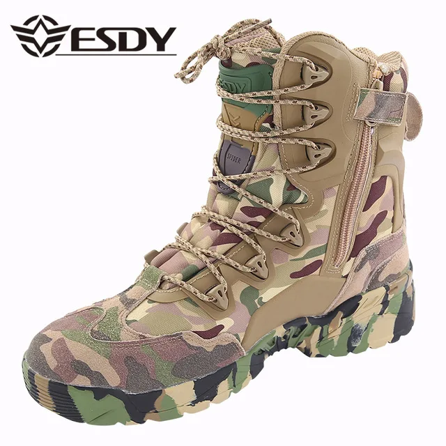 camouflage Уличные пустынные военные камуфляжные дышащие походные туфли для девочек весна-осень мужские охотничьи альпинистские кожаные износостойкие тактические тренировочные ботинки - Цвет: camouflage