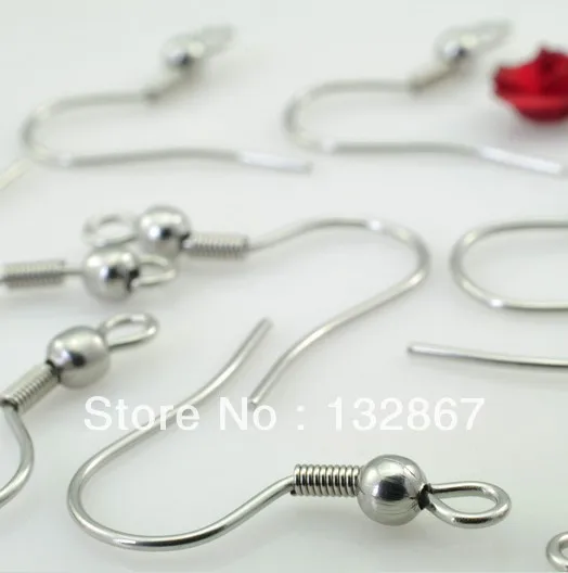 Fate Love 400pcs Surgical Stainless Steel Ear Wires Hooks ~with Bead + Coil ~ Earring Findings 21mm tall 3mm beads | Украшения и