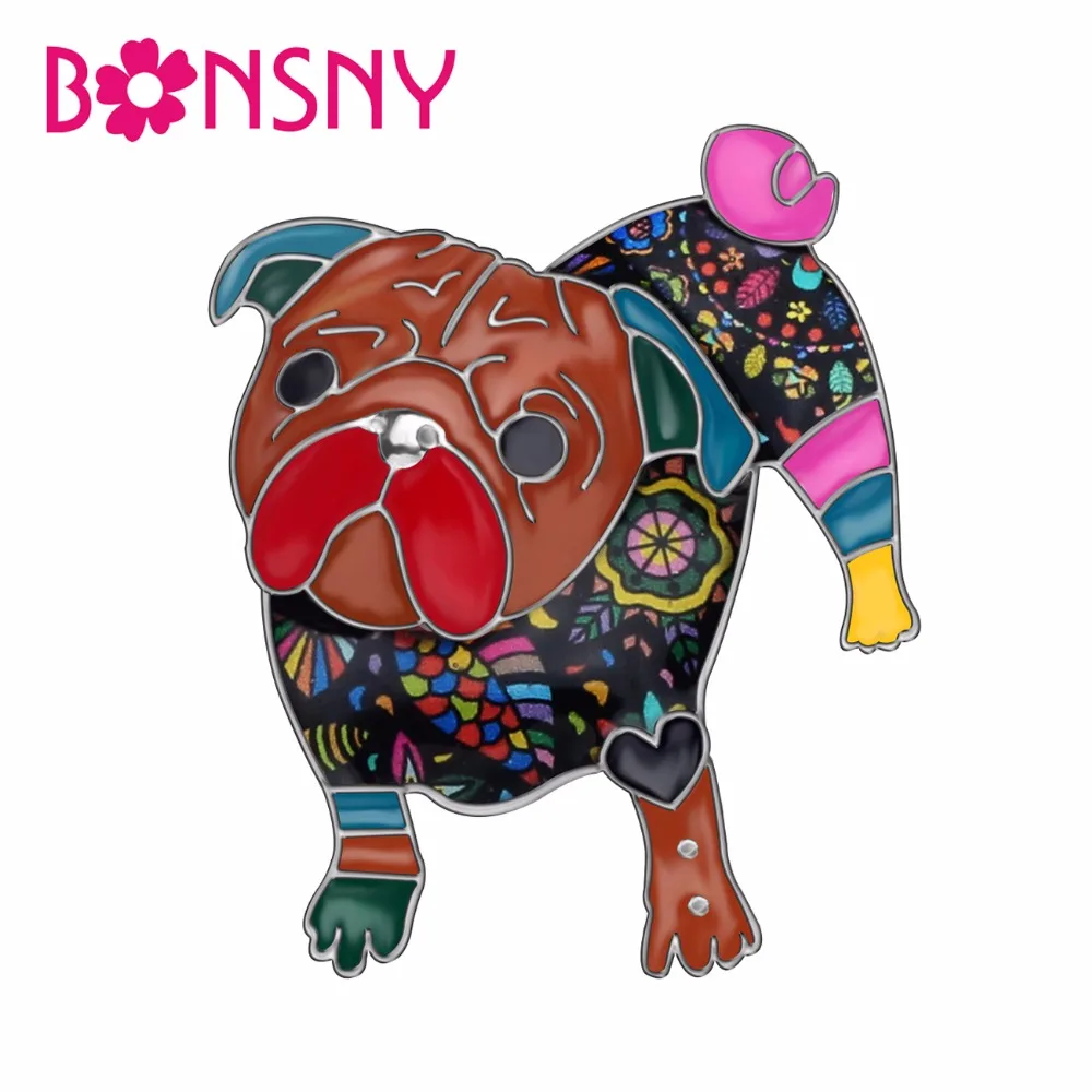 Женская брошь в форме мопса Bonsny брошка из сплава и эмали украшение для шарфа