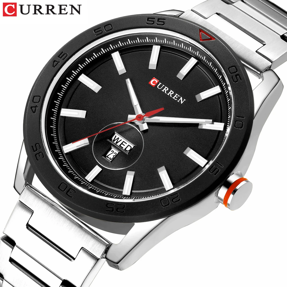 

Newest CURREN Watches Simple Design Men Casual Dress Date Quartz Watches Silver Stainless Steel Strap Black Dial relogio masculi