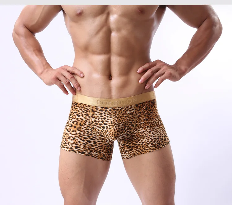 

Hot selling!1pcs brand COCKCON Men's sexy underwear Sexy army green leopard boxers men's gay underwear