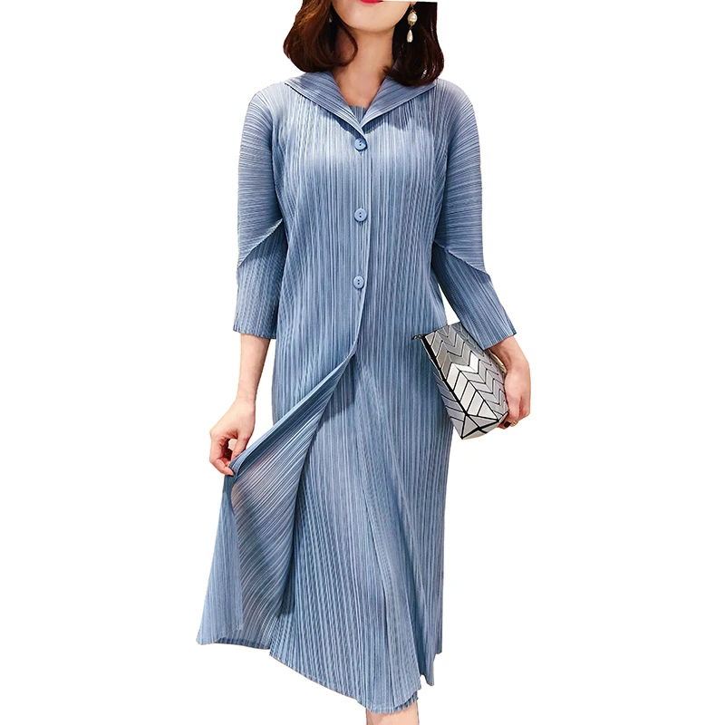 Changpleat 2019 spring New Fake two-piece dress Miyak Pleated Fashion Design Bat sleeve Solid Loose Large Size Female Dress Tide | Женская