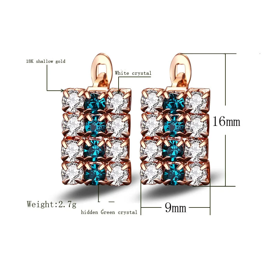 Креативный светло золотой цвет с синим/прозрачным CZ цирконий квадратные серьги