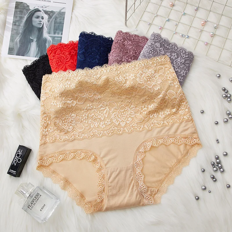 XXL Plus lace size slimming hip-lifting elastic panties comfortable briefs High quality underwear women high waist pink lingerie |