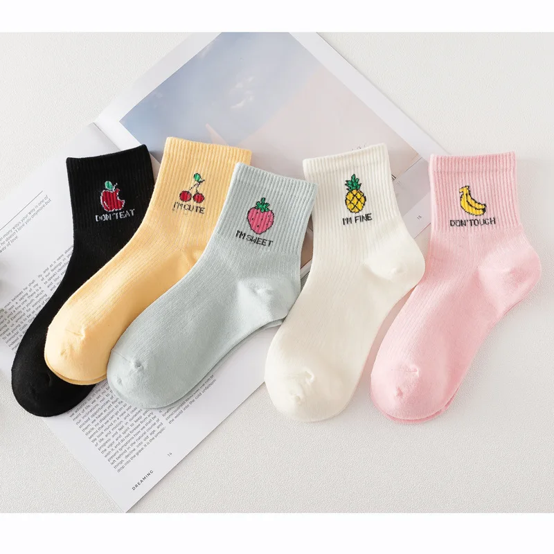 SP& CITY/5 пар, красивые хлопковые носки с фруктовым узором, женские короткие смешные носки с мультяшным рисунком, милые короткие носки с принтом для девочек и студентов