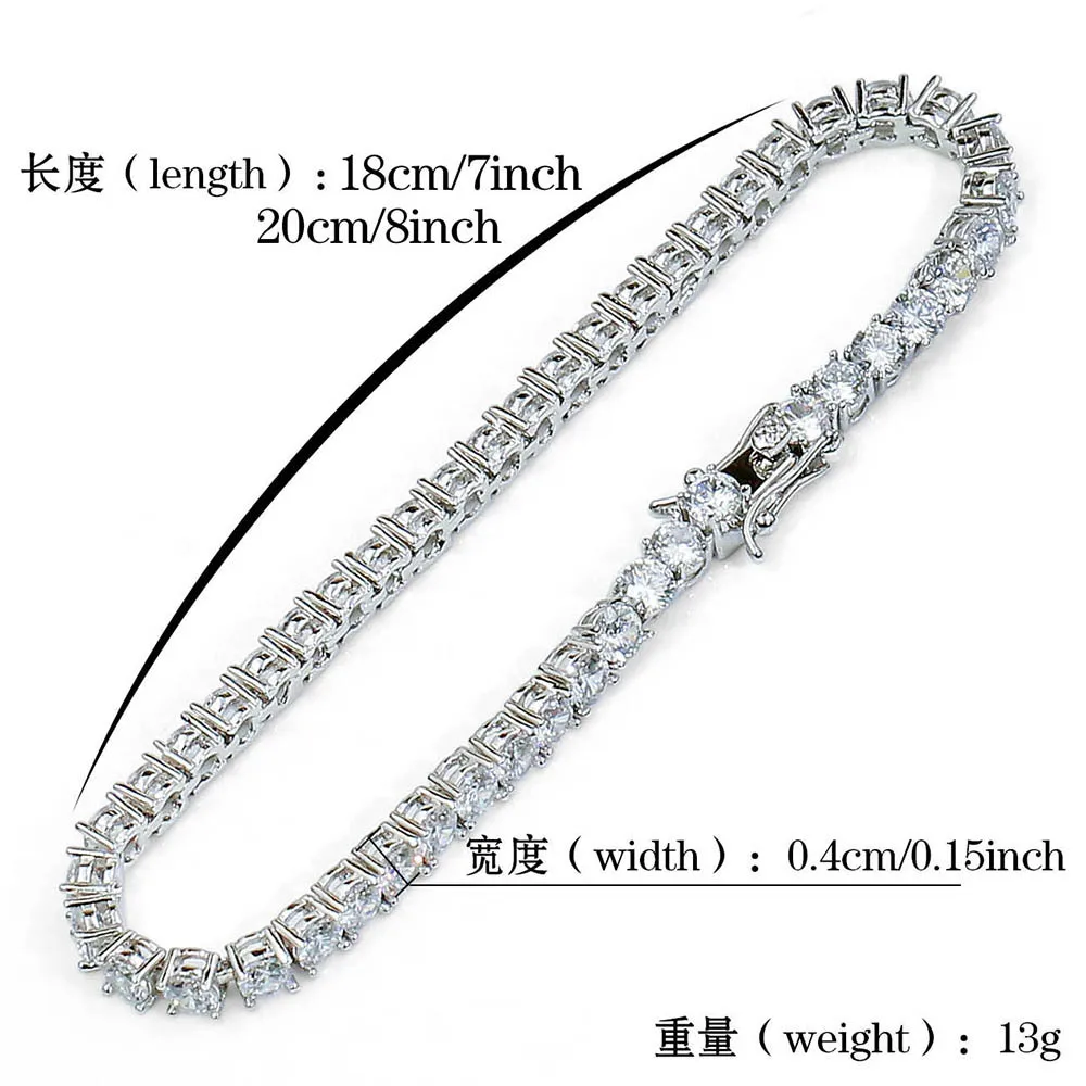 AAA кубический цирконий Теннисный браслет-цепочка Bling льдом 1 ряд CZ камень для