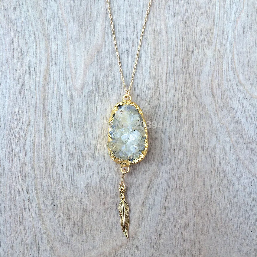 Ожерелье с подвеской в виде дерева 24 К золото окунутые камни Друза | Украшения и