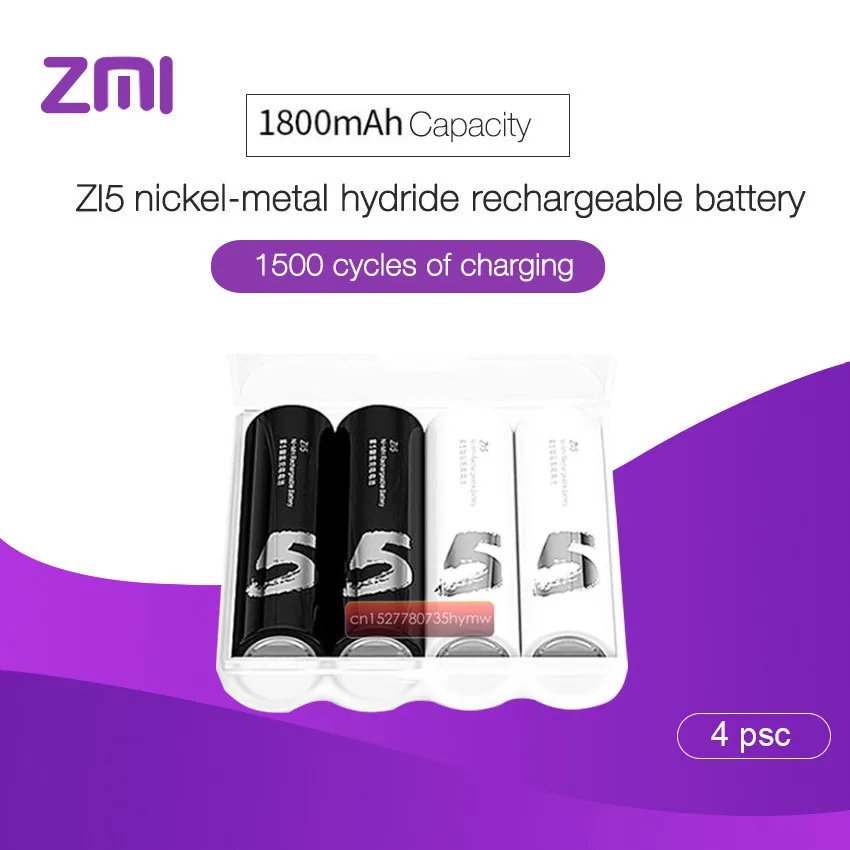 4 шт./лот Xiaomi ZMI ZI5 AA 1800 мАч 1,2 в перезаряжаемый Ni-MH аккумулятор Xiaomi ZIM power Bank Аккумулятор/4 слота смарт-зарядное устройство набор
