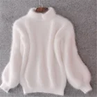 NORMOV  Зима Новая мода утолщенная теплая водолазка мохер женские свитера с рукавами-фонариками Повседневный однотонный тонкий Простой пуловер