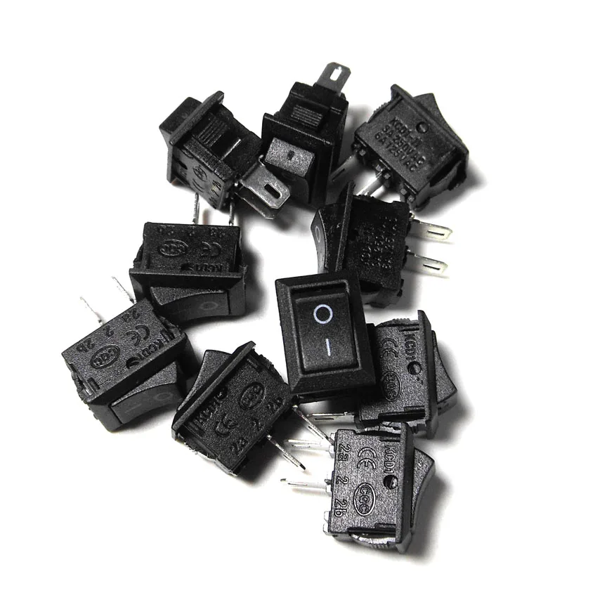 

(10pcs/lot) 10*15MM Small Black Rocker Switch KCD1-11 117S 250VAC/3A 6A 125V AC Two-foot 2P Switches