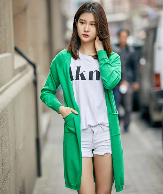 Зеленый YUNSHUCLOSET, дизайн, кашемировый кардиган, кардиган с отворачивающимися рукавами, высокое качество - Цвет: Зеленый