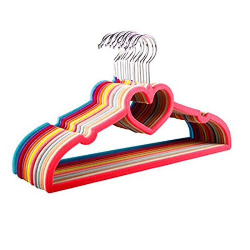 10pcs Colorful Velvet Clothes Hangers Loving Heart Coat Hanger Non-Slip Heart-Shaped Multifunction | Дом и сад