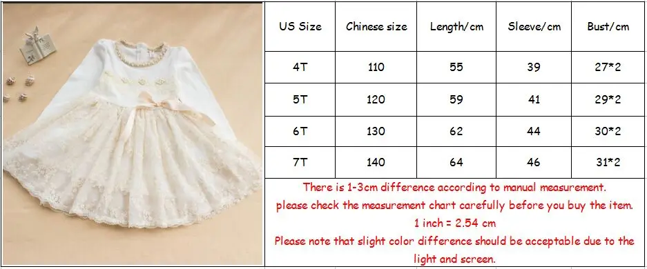 2019 Spring Toddler Kids Girls Dress Long Sleeve Pearls Lace Wedding Party Pageant Embroidery Dresses with Big Bow 4-7Y | Детская одежда