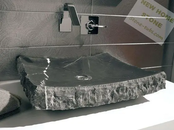 black marble bathroom sink rectangular shape one piece cut out counter wash basin simple design luxury | Обустройство дома