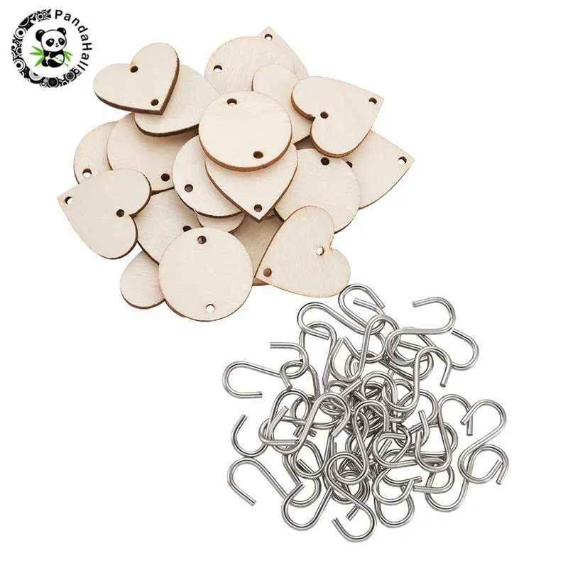 

100pcs Pandahall DIY Links Jewelry Findings with Wood Links and Iron Split Key Rings/304 Stainless Steel S Hook Findings