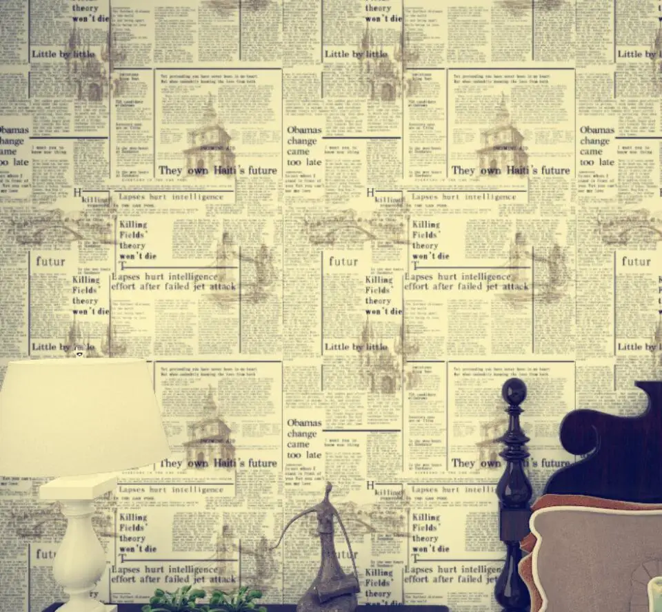

Beibehang English old newspaper wallpaper American nostalgia white yellow letter imitation newspaper waterproof wallpaper roll