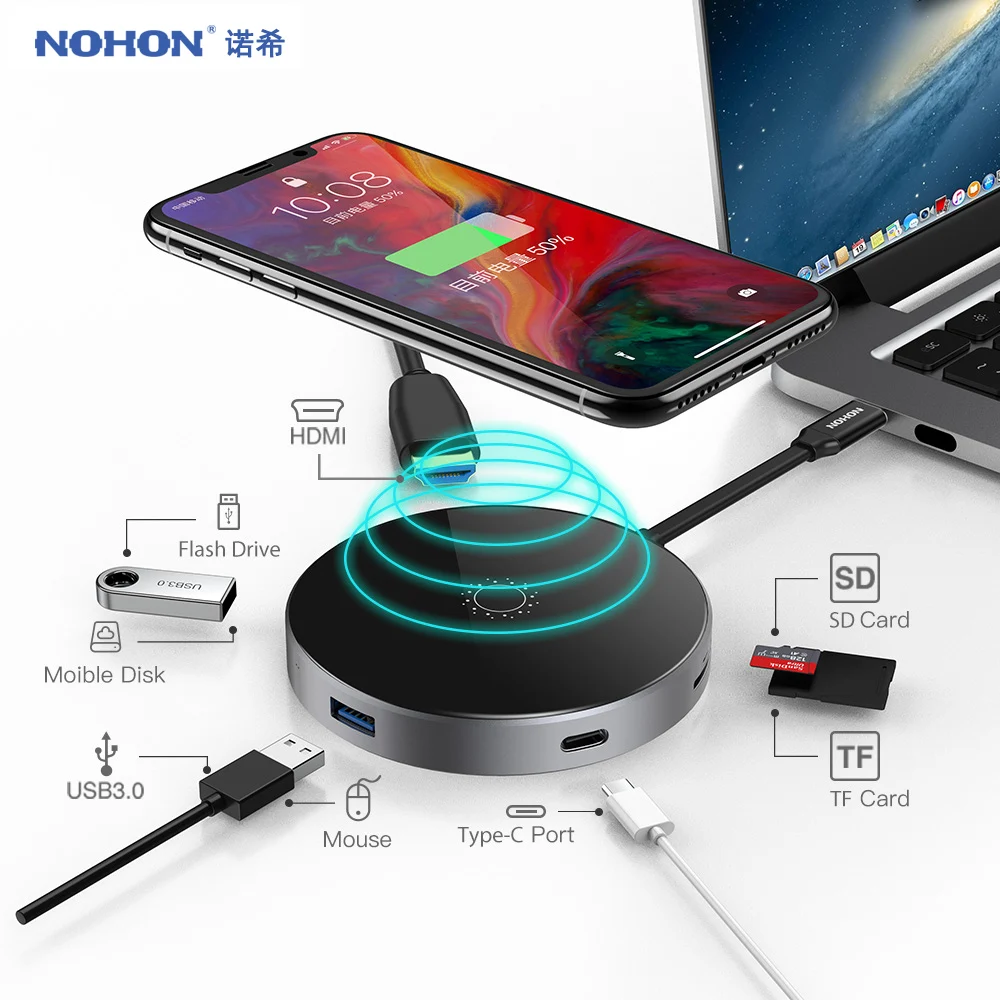 USB концентратор NOHON с портом Type C на HDMI 3 0|USB-хабы| |