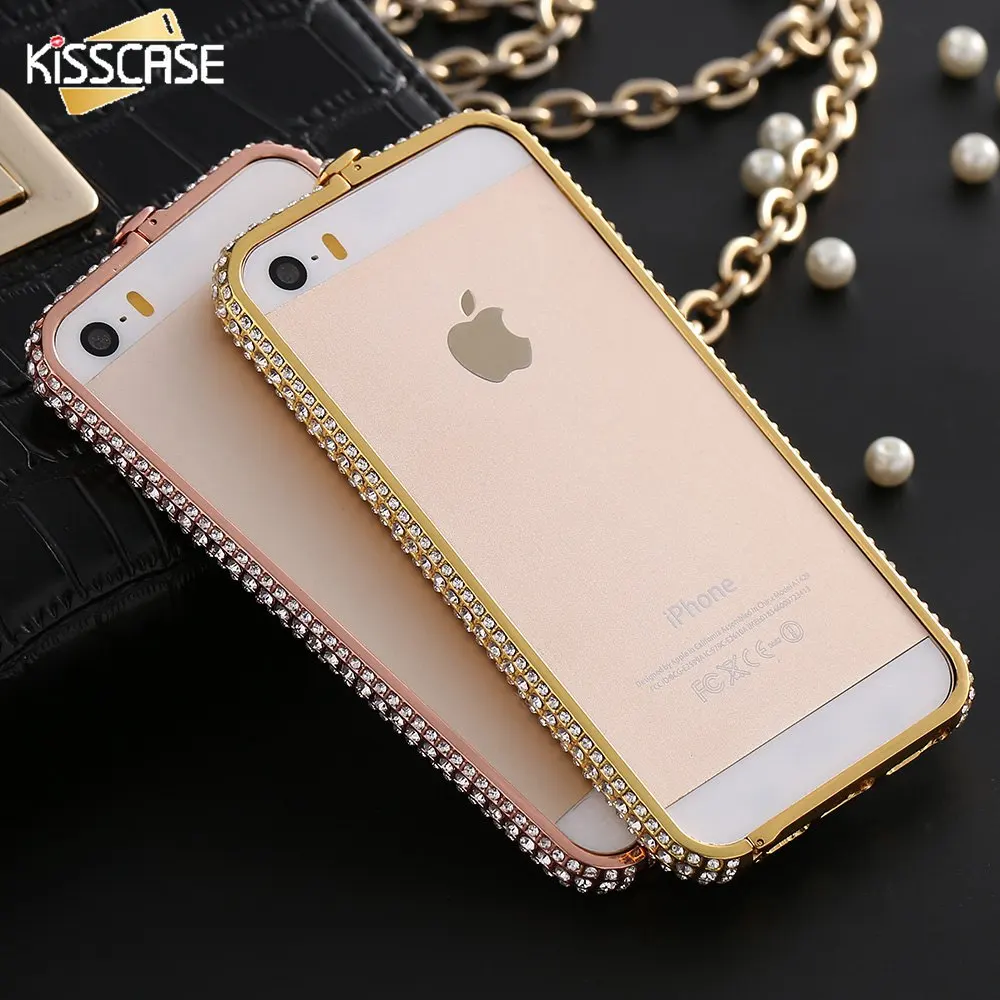 Kisscase Роскошные Алмаз бампер для iPhone 6 6s Plus 7 металлический корпус со стразами