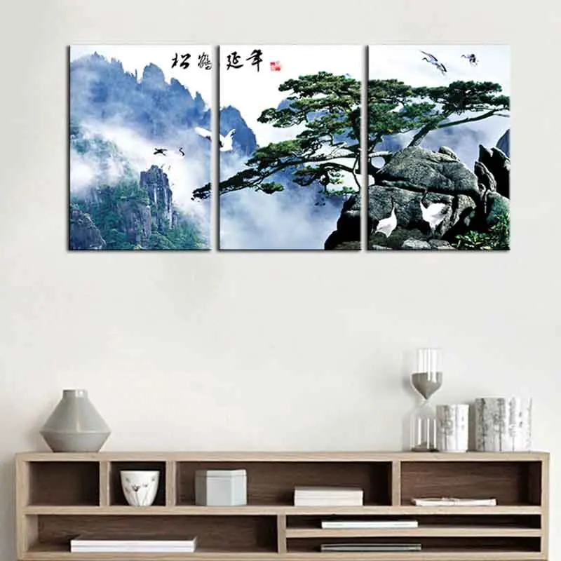 3 шт./компл. Классическая традиционная китайская картина сосновое дерево и кран