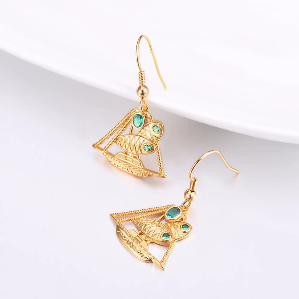 Lakatoi Dangle Earrings Gold Color Crab Claw Sail Neckalce Papua New Guinea/Australia/Indian Jewelry E2899K | Украшения и