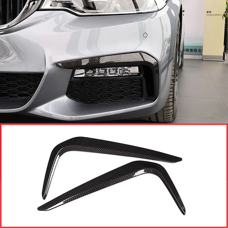 Carbon Fiber Style ABS Car Front Fog Decoration Strips Trim For BMW New 5 Series G30 530liM 2018-2022 Car Accessories