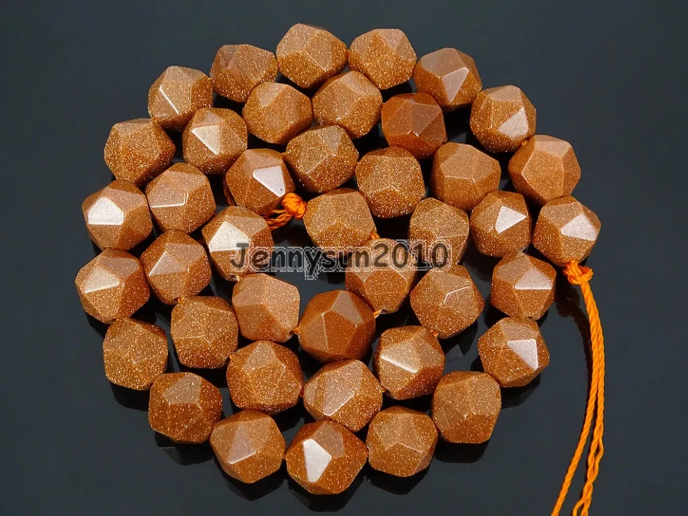 

Natural Gold Sand Gems Stones 24 Faceted Polygons Spacer Beads 15'' Strand 6mm 8mm 10mm for Jewelry Making Crafts 5 Strands/Pack