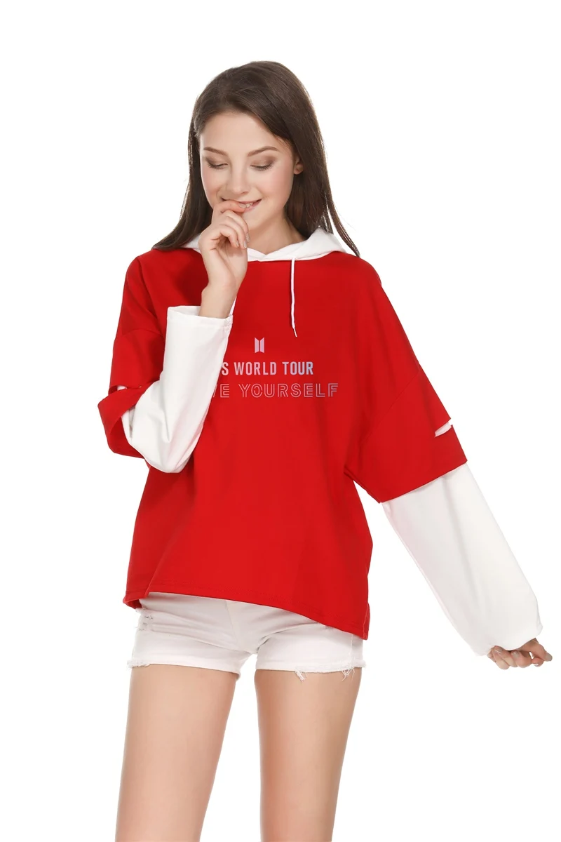 WORLD TOUR LOVE YOURSELF толстовка с капюшоном женская уличная мода повседневные толстовки женские плюс размер Harajuku лоскутный пуловер