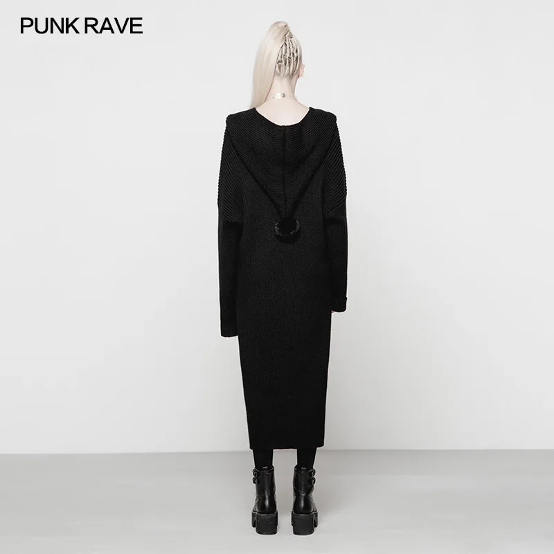Fashion Hat-pointed Fur Ball Decoration Dress Gothic popular Super Loose Big Hat Hooded Woolen PUNK RAVE OPM-089TMF | Женская одежда
