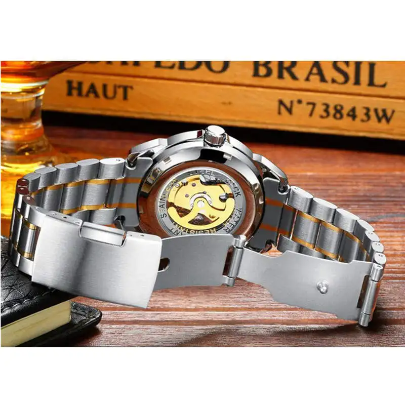 Gold Watch Automatic Mechanical Wristwatch Brand FNGEEN Luxury Men Watches Skeleton Stainless Steel Waterproof Clock Digital Man | Наручные