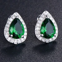 green stone heart earrings white gold filled luxury sparkling womens stud earrings gift
